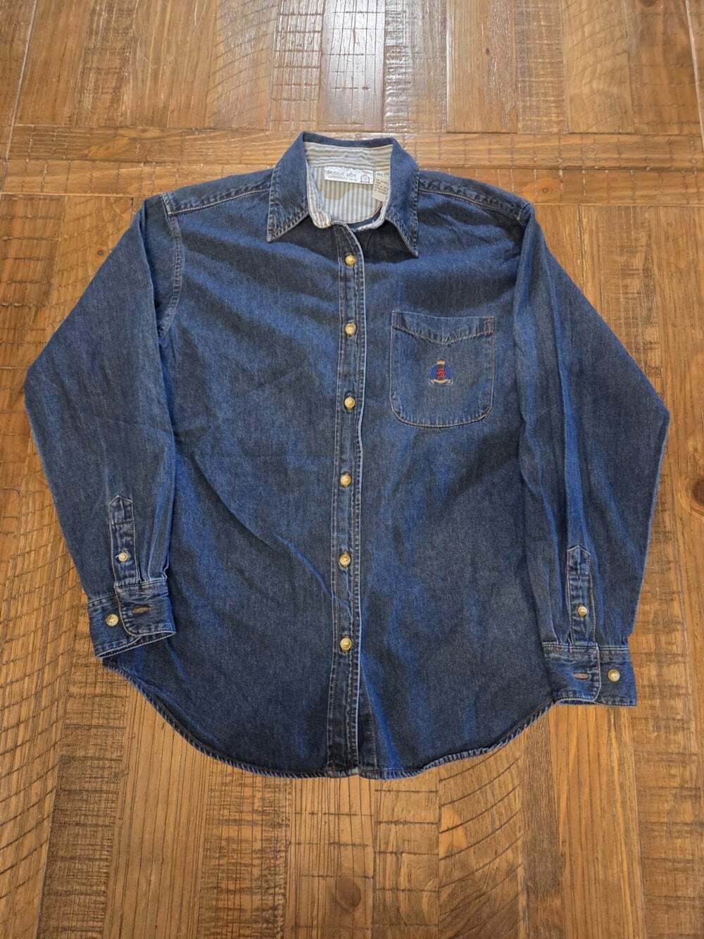 Bugle Boy For Her Denim Button Up Women's S Blue Long Sleeve Shirt Y2K Vintage